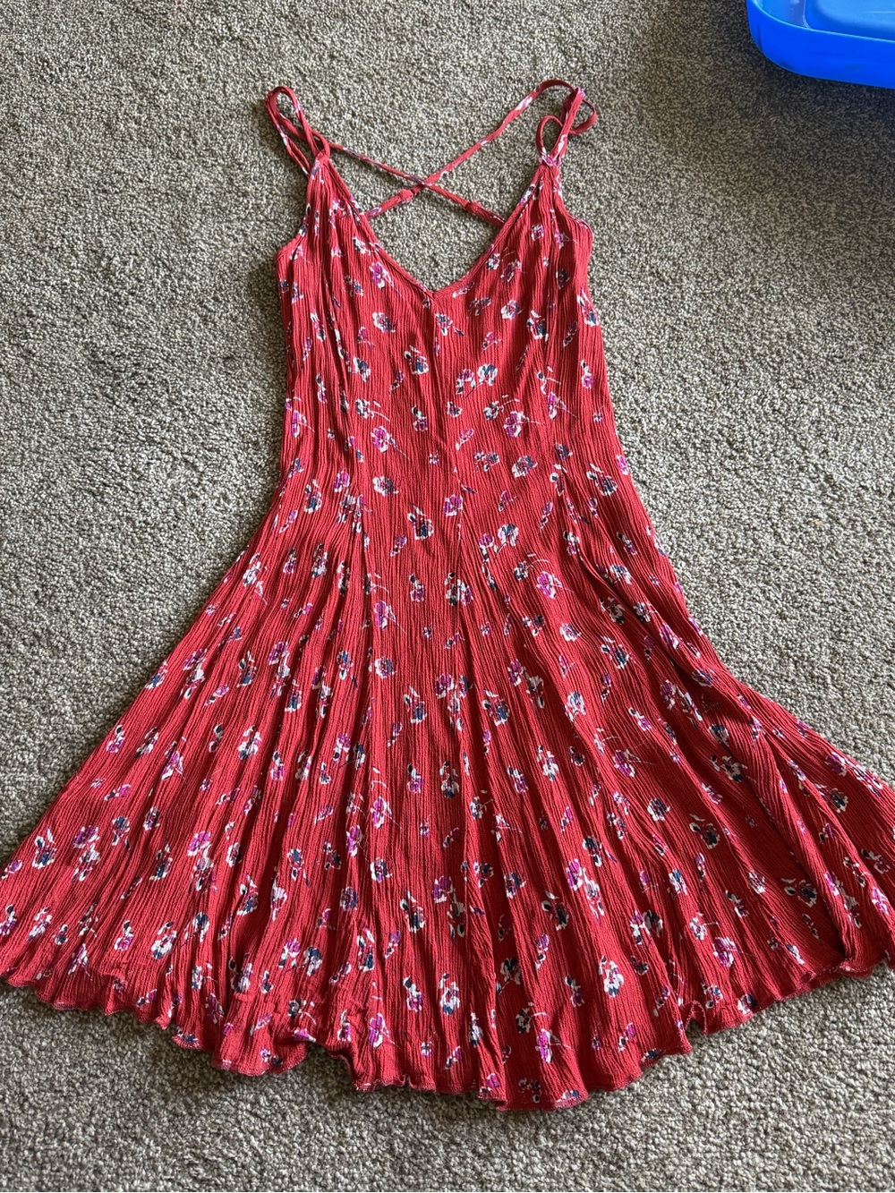 American Eagle Outfitters Red Floral Mini Dress with Crisscross Straps